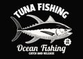 Tuna Fishing Vintage T-Shirt Design Illustration on Black Background Royalty Free Stock Photo