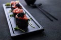 Tuna gunkan sushi set with caviar, Japanese food Royalty Free Stock Photo