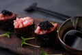Tuna gunkan sushi set decorated with caviar Royalty Free Stock Photo