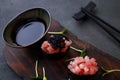 Tuna gunkan sushi set decorated with caviar Royalty Free Stock Photo