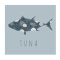 Tuna. illustration for logo. gray silhouette of fish with ornament.