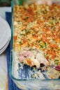 Tuna, Leek, Mornay and Orange Pasta Bake (Macaroni and Cheese) Royalty Free Stock Photo