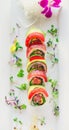 Tuna maki sushi roll top view. Royalty Free Stock Photo