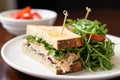 tuna mayo sandwich with mixed microgreen salad at side Royalty Free Stock Photo