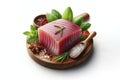 Tuna meat isolated on solid white background. ai generative