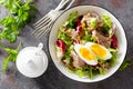Tuna salad in bowl. Mediterranean food. Fresh salad with canned tuna fish. Healthy diet food Royalty Free Stock Photo