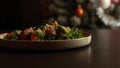 tuna salad with cherry tomatoes, arugula, and avocado closeup