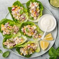 Tuna salad lettuce wraps  on white plate Royalty Free Stock Photo