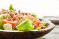 Tuna salad with red raw tomato, fresh lettuce. Hight vitamins and low fat for loose weight. Heathy food concept