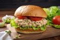 tuna salad sandwich on crusty roll, with fresh lettuce and ripe tomatoes Royalty Free Stock Photo