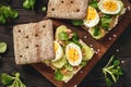 Tuna salad sandwiches with eggs and cucumbers. Royalty Free Stock Photo