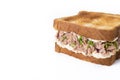 Tuna sandwich with mayo and vegetables isolated on white background. Copy space Royalty Free Stock Photo