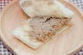 Tuna sandwich on wooden plate Royalty Free Stock Photo