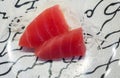 Tuna slice japanese food, tuna maguro sashimi slice for buffet. fresh fish from the fish.raw food.cuisine japanese style. Royalty Free Stock Photo