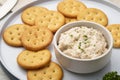 Tuna spread in white bowl with Butter cracker Royalty Free Stock Photo