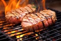 tuna steak grilling on charcoal Royalty Free Stock Photo