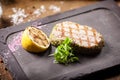 Tuna steak with panko and grilled lemon