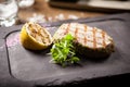 Tuna steak with panko and grilled lemon