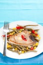 Tuna steak prepared whith vegetables