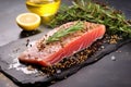 tuna steak with a sesame seed crust on stone background