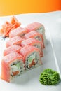 Tuna sushi on a plate closeup Royalty Free Stock Photo