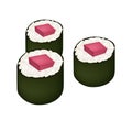 Tuna Sushi Roll or Tuna Norimaki Isolated on White