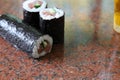 Tuna sushi rolls on the marble plate