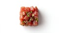 tuna tartare cube isolated on white, top view . Royalty Free Stock Photo