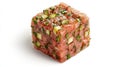 tuna tartare cube isolated on white, top view . Royalty Free Stock Photo