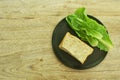 Tuna whole wheat bread sandwich with cos vegetable salad on plate