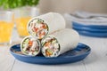 Tuna wraps with avocado tomato and mayonnaise