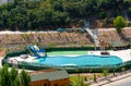Tunceli, Turkey-September 18 2020: Empty aqua park next to Munzur river