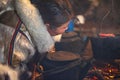 Tundra, The extreme north, Yamal, the pasture of Nenets people, the dwelling of the peoples of the north, the yurt, iron stove on