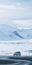 Snowy Road Car Drive: Color Field Minimalism Meets National Geographic