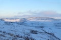 Tundra landscape cover with snow in early Winter on the way from