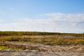 Tundra landscape with moss, glass and stouns in the north of Norway or Russia and blue sky with clouds