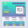 Tune design flat landing page website template. Cross browsing, sitemap, validation. Web banner with header, content and