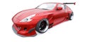 tuned sports racing car with arch extensions, air suspension and a huge spoiler. 3d rendering