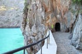 Tunel for pedestrian in bay of Port de Sa Calobra, Mallorca Royalty Free Stock Photo