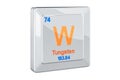 Tungsten W, wolfram chemical element sign. 3D rendering