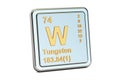 Tungsten W, wolfram chemical element sign. 3D rendering