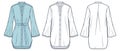 Tunic Dress technical fashion Illustration. Bell Sleeve Shirt Dress fashion flat technical drawing template, button down, mini Royalty Free Stock Photo