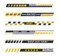 Tuning bars. Sports racing stripes, sport car, motorbike, boat stickers, striped vehicle decals. Racing sport elements flat vector Royalty Free Stock Photo