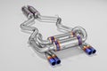 Tuning exhaust system for a sports car. Car muffler, exhaust silencer.