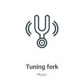 Tuning fork outline vector icon. Thin line black tuning fork icon, flat vector simple element illustration from editable music Royalty Free Stock Photo