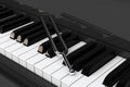 Tuning Fork on top of Piano Keys. 3d Rendering Royalty Free Stock Photo