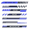 Tuning racing stickers. Sports car, motor boat stripes, vehicle tuning decals flat vector illustration set. Tuning striped sport Royalty Free Stock Photo