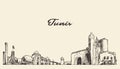 Tunis skyline Republic Tunisia drawn vector sketch