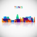 Tunis skyline silhouette in colorful geometric style.