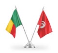 Tunisia and Benin table flags isolated on white 3D rendering